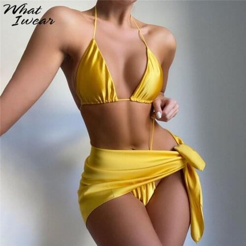 Whatiwear Sexy Beachwear Three Piece Sets Women 2021 Summer Casual Backless Crop Top+Underpants+Bandage Skirt Matching Set Hot