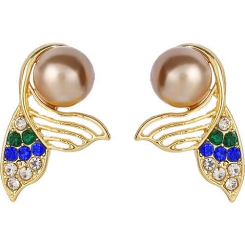 New Style Imitation Pearl Fashion Design Fishtail Inlaid Crystal Simple And Small Female Earrings Kolczyki Earrings For Women