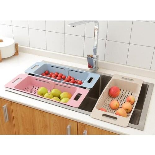 1PC Plastic Retractable Vegetable Fruit Washing Drain Basket Over Sink Drain Rack Colanders Strainer Drying Storage Rack LF 251