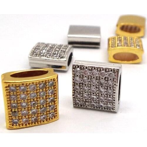 10x10mm Micro Pave Zircon CZ European Charms Multi-color Big Hole Square Tube Spacer Beads DIY Findings Bracelet Making
