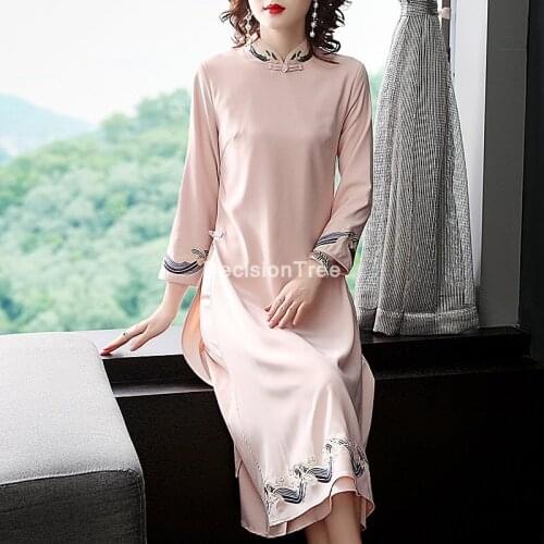 2021 chinese dress cheongsam qipao women evening dress flower embroidery cheongsam elegant bridesmaid lace wedding party qipao