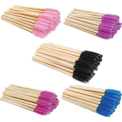 25/50PCS Disposable Bamboo Eyelash Brush Black Pink Blue Mascara Wands Apllicators Eye Lash Curling Comb Make up Tools