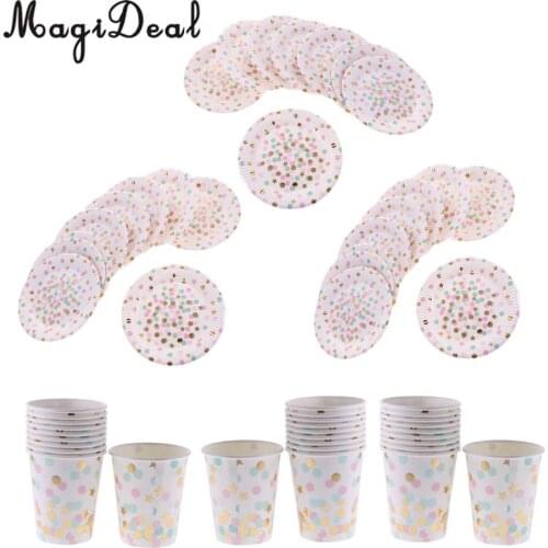 30 Sets Dots Stars Paper Party Plates Cups Set Birthday Wedding Tableware