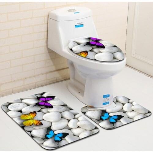 4 Types 3Pcs Set Bathroom Non-Slip Pedestal Rug + Lid Toilet Cover + Bath Mat