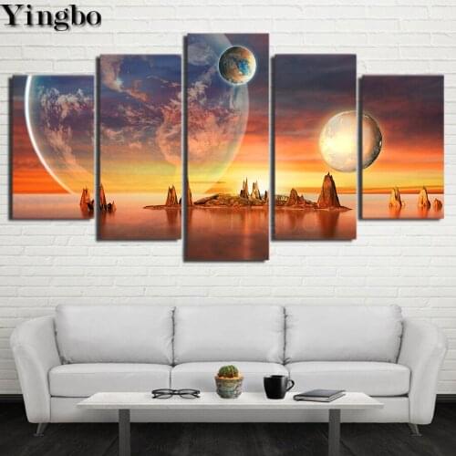 5 Panels Diamond Painting Planet Earth Moon landscape DIY Diamond Embroidery Cross Stitch Mosaic Decor Multi-picture combination