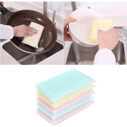 5pcs Net Cleaning Sponge Simple Practical Kitchen Cleaning Sponge for Dish Cup Bowl (Random Color)