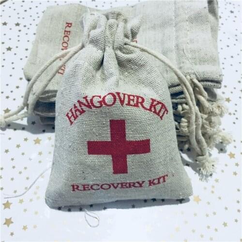 50/100pcs Cotton Wedding paper Hangover Kit Bags for Hen Parties Hangover Recovery Kit Party Favor Gift Bags 10*14cm