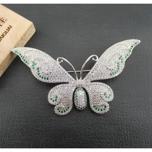 APDGG 43x75mm Green gold plated multi color Cz micro butterfly brooch