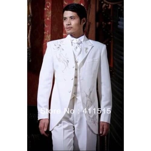 Free shipping 2013 wedding groom wear tuxedos white for men custom made wool suits men dress