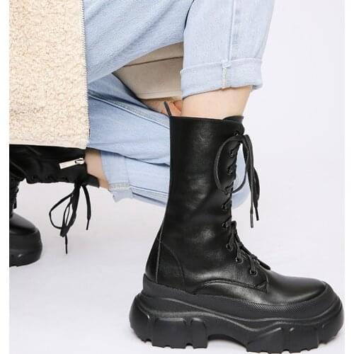 Chunky Motorcycle Boots For Women Lace-up Handsome Short Boots PU Leather Platform Ankle Boot Women Fashion Shoe botas femininas