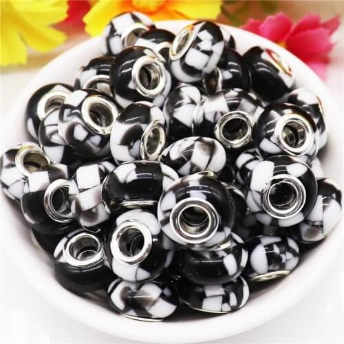 10Pcs Handmade Colorful Fimo Clay Beads Large Hole Spacer Murano Slide Charms for Jewelry Making Bulk DIY Craft Women Hair Beads