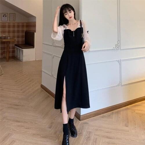 Black Long Dresses Women Summer Vintage Embroidered Mesh Flare Sleeve Calf-Length Plus Size 4XL Elegant Sexy Feminine Y267
