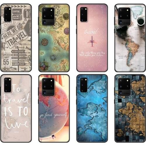 Black tpu Case For Samsung galaxy S20 /S20 PLUS/S20 ultra/S20+ /S20FE back cover World Map Travel Plans