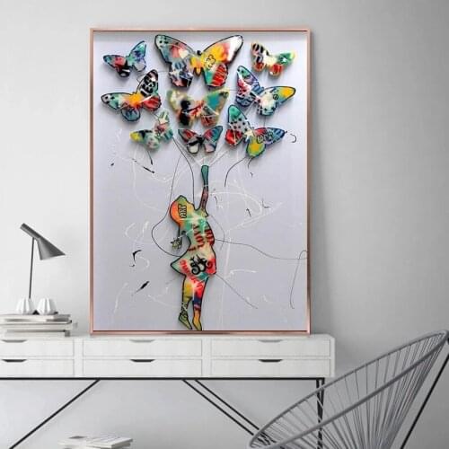 Child Lovely Butterfly Flower Canvas Painting Graffiti Art Posters Prints Wall Pictures for Living Room Home Wall Decor Cuadros