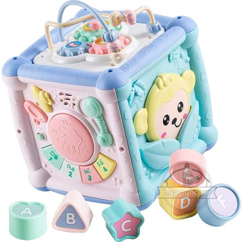 Baby Musical Box Toddler Funny Hand Drum Toy Baby Activity Cube Geometric Blocks Toys Infant Sorting Music Plaything Box Gifts
