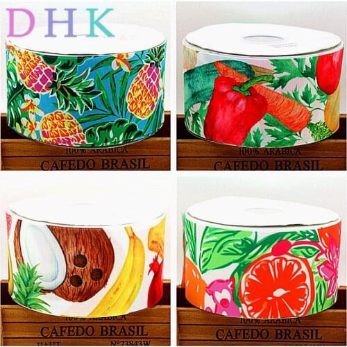DHK 3'' 5yards banana vegetable pineapple printed grosgrain ribbon Accessory hairbow headwear DIY decoration 75mm E1462