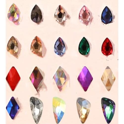 Nail Art Rhinestones 20Pcs/Pack Flat Shaped Rhinestone Teardrop/Rhombus/ Wing (3Sizes) Glass Stones For 3D Nails Decoration,j8-y