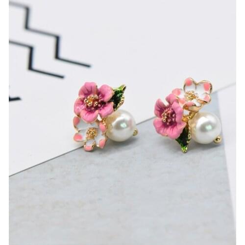 Enamel Glaze Fashion Flower Pearl Drop Earrings For Women Fashion Party Jewelry Accessories S925 Needle Good Gift