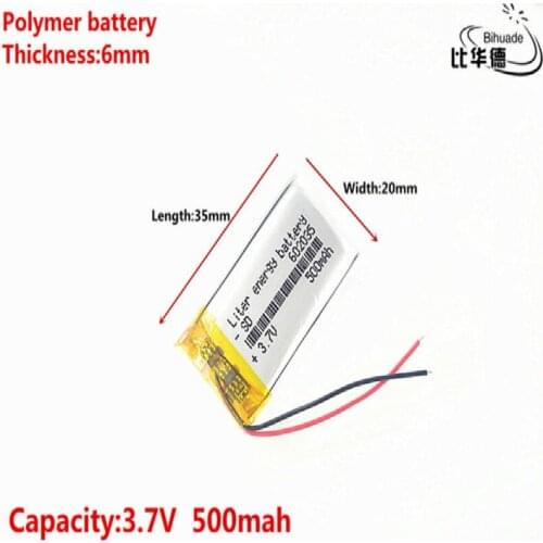 Good Qulity 3.7V,500mAH,602035 Polymer lithium ion / Li-ion battery for TOY,POWER BANK,GPS,mp3,mp4