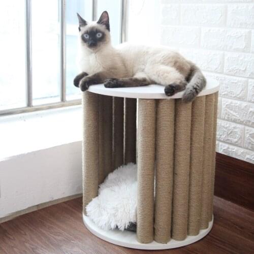 Multi-use Coffee Bench Solid Wood Pet Cat Climbing Frame Tree Rack Cat House Grab Column Side Table Bedside Table