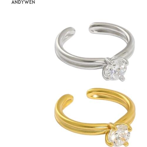 ANDYWEN 925 Sterling Silver One Zircon Clear Crystal Resizable Ring 2021 Rock Punk Fashion Party Birthday Valentiens Gift