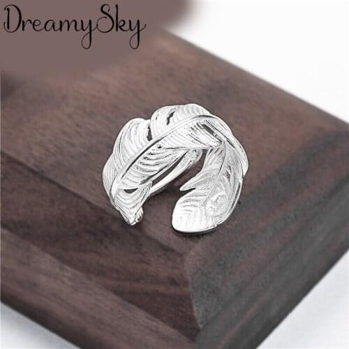 Vintage Feather Rings For Women Large Adjustable Size Finger Ring Fashion Charm Jewelry Valentines Day Gift