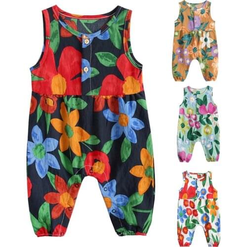 Toddler Girls Rompers Clothes Baby Kids Jumpsuit Floral Printing Strap Romper One Piece Outfits Childrens Jumpsuit Clothing 0-3
