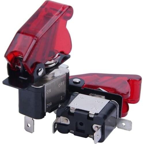 2PC Red LED SPST Toggle Rocker Switch Control On/Off 12V 20A with Safety Cover