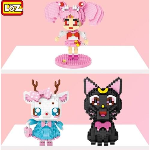 LOZ Diamond Blocks Cartoon Moon Chibi Japanese Anime Action Figures Luna Cat Building Bricks Diy Character Toys for Children Kid