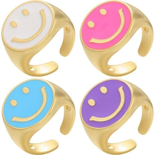 2021 Cute Smiling Face Open Rings Hip Hop Style Colorful Enamel Finger Ring Wedding Engagement Fine Metal Jewelry Gift Wholesale