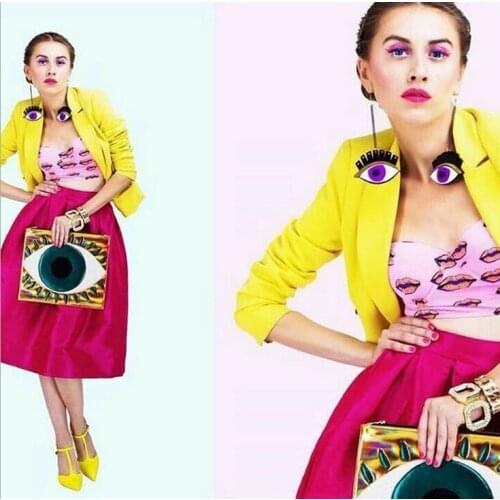 Cute stay funny purple eyelash earrings Report Ornament Eyes Shaped Pendant long big danlge earrings for women punk