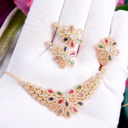 Missvikki BOHO Luxury Princess crown Shiny Angel wings Necklace Earrings Ring Jewelry Set For Women Wedding Show High Quality