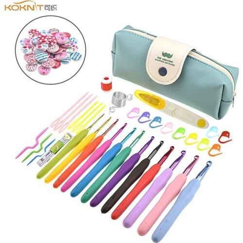 KOKONIT 56 Pack Crochet Kits 12PCS Colorful Crochet Hooks Set Ergonomic Soft Handles Yarn Knitting Needles for Women Mom Gifts