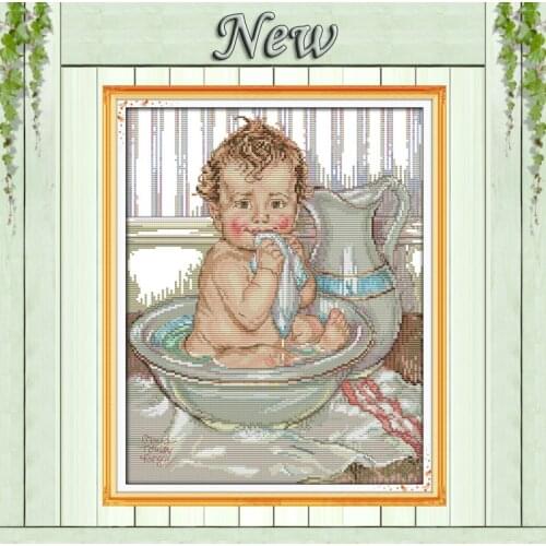 A shower kid lovely baby a bath paintings counted print on the canvas DMC 11CT 14CT kits Cross Stitch embroidery needlework Sets