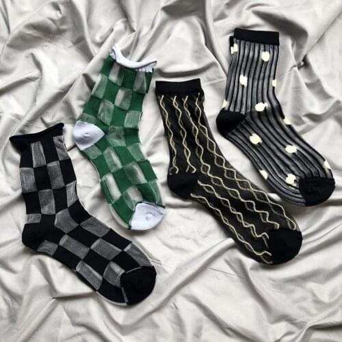 Brand 2020 New Summer Socks Women Nylon Geometry Cool Socks For Woman Harajuku Street Female Glass Filament Ultrathin Sheer Sock