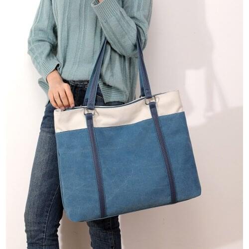 2019 New simple big capacity patchwork design canvas women messenger bag fashion girls handbag shoulder bag