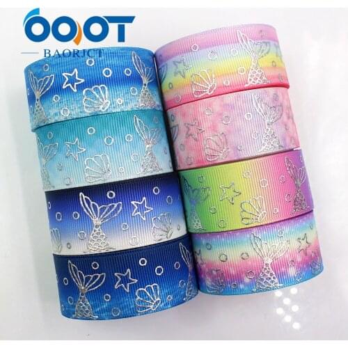 OOOT BAORJCT G-18808-901,10 yards 25 mm Laser silver seabed Cartoon printed grosgrain ribbon DIY wedding gift packaging material