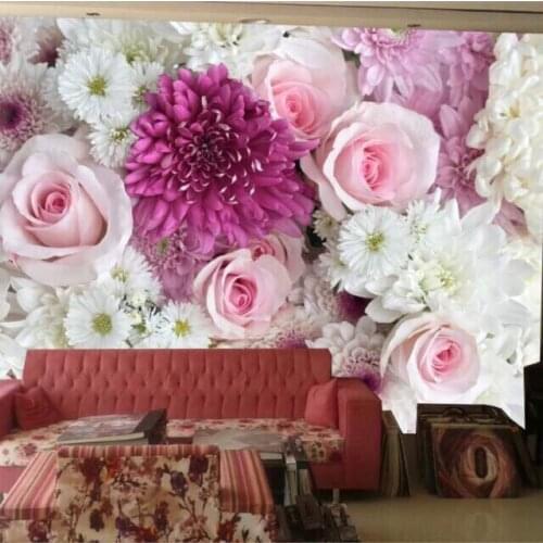 Wholesale Chrysanthemum&Rose Flower 3d Wall Mural Vinyl Wallpaper for Sofa Background Wedding Room 3d Wall Photo Mural Fresco