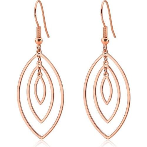 Wholesale Jewelry -- Stainless Titanium steel Leaves Drop Earrings (3 pairs) For Women Jewelry Gold / White / Rose