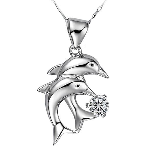 Romantic Dolphin Crystal Pendant Necklace For Women Jewelry Trendy 925 Silver Necklace Female Clavicle Chain Accessories Lady