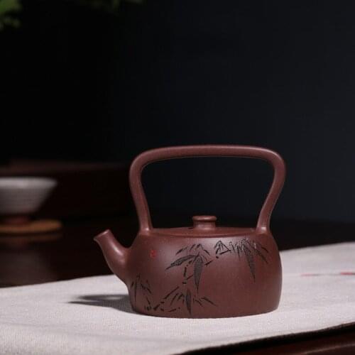 Authentic yixing teapot famous craftsmen manual recommended undressed ore purple mud stone girder pottery carved