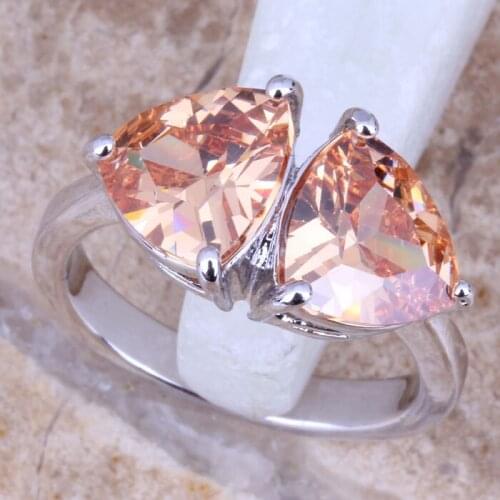 Superior Champagne Morganite Silver Plated Womens Ring Size 5 / 6 / 7 / 8 / 9 R0966