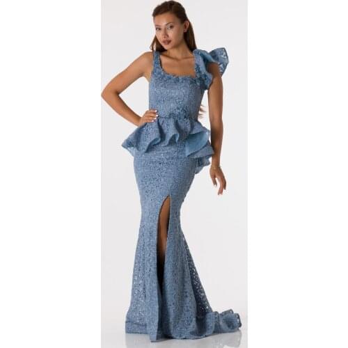 SHECCA (63061) Sleeveless Detailed Blue Colored Lace Fabric Dress