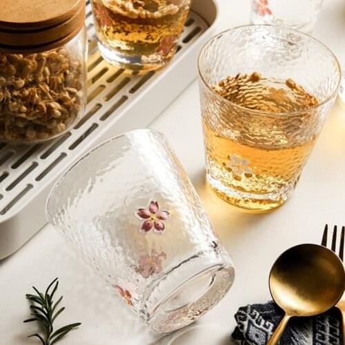 Japanese Sakura Glass Cup Breakfast Mlik Coffe Cup Cold Drink Juice Cups Heat-Resistant Household Clear Glass Drinkware
