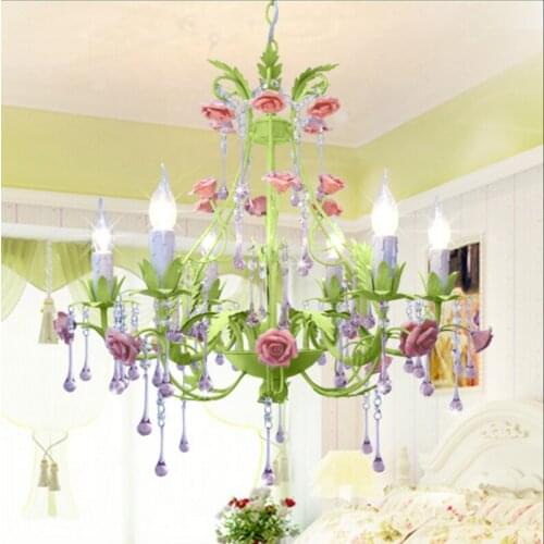 Green Korean style living room dining room lighting iron rose grass Pendant Lights lamp bedroom lamp crystal Pendant Lights lamp