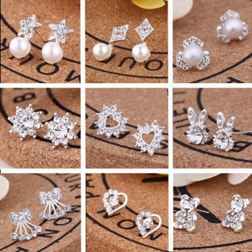 TIMEONLY Korean Fashion Shinny Rhinestones Stud Earrings for Women Lady Rabbit Ears Heart Earring Delicate Jewellery Cute Gifts