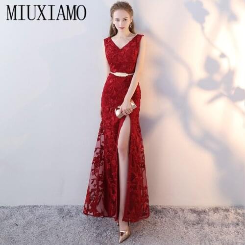 MIUXIMAO Custom Plus Size Luxury Wine Red Embroidery Maxi Dress Fashion Party Dress Elegant Long Dress Women Vestido With Belt