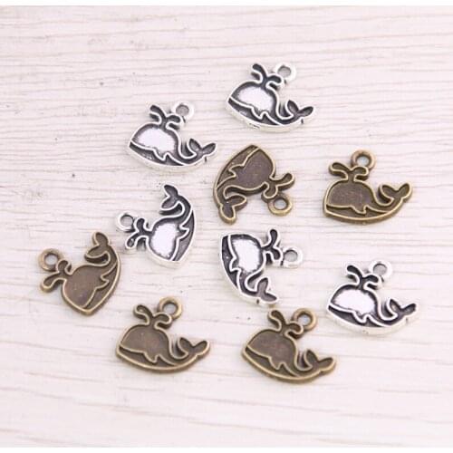 SWEET BELL 100PCS 12*23mm New Product Two Color Whale Charms Animal Pendant Jewelry Metal Alloy Jewelry Marking