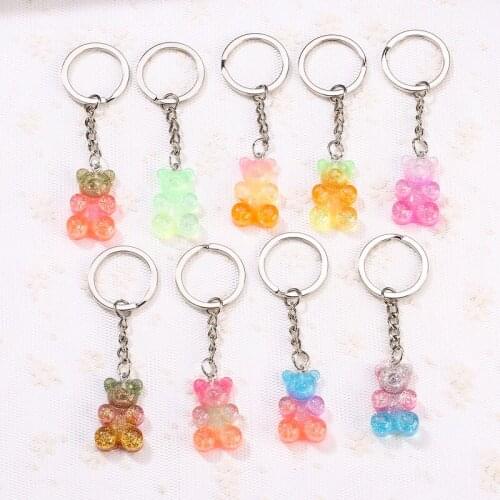 2018 simple key chain resin gummy bear Keychain Animal Keychains For Woman Car Bag KeyRing