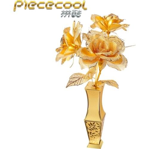 MMZ MODEL Piececool 3D metal puzzle Golden Rose Assembly metal Model kit DIY 3D Laser Cut Model puzzle toys gift for girls